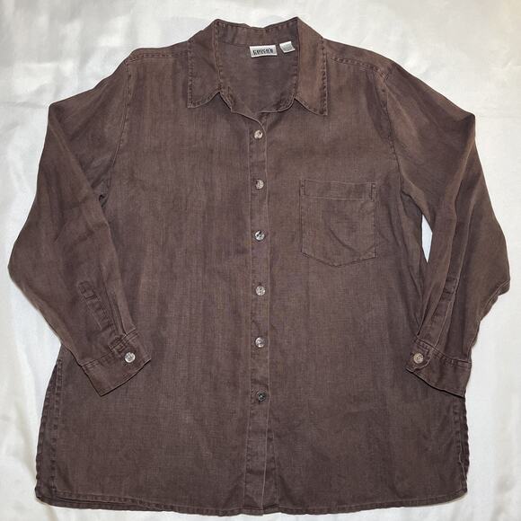 Vintage Chicos Design 100% Linen Shirt Sz 3 XL Brown Button Up Long Sleeve Tunic - Picture 3 of 8